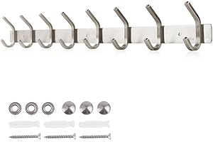 Dripex Coat Hook Rack Wall Mounted 304 Stainless Steel Hanger Heavy Duty Clothes Hat Holder (8 Hooks)