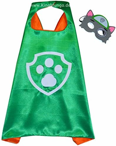 Paw Patrol ROCKY Cape and Mask for Kids - Boys Girls Superheroes Party Costume Children Fancy Dress up Capes for 2 to 11 years - Satin Double Layer - King Mungo - KMSC013