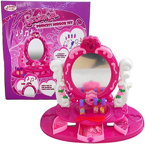 Girls Princess Table Desk Top Dressing Mirror Play Set Glamour Beauty Make Up Light Musical Toy Xmas Gift