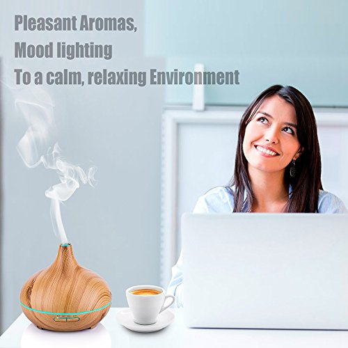 Aroma Diffuser, Earto 300ml Holzmaserung luftbefeuchter mit farbenwechselnde LED Licht, Abschaltautomatik 10 Stunden Dauerverneblung für Yoga Kinderzimmer Schlafzimmer Krankenhaus Toilette Büro usw - 6