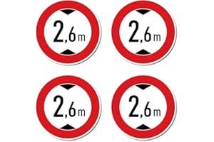 HAVATI Autocollants : Ø 75 mm, lot de 4 – Hauteur de passage maximale/interdiction pour les véhicules trop hauts – 2,6 m – m – Certifié StVO, Z-265