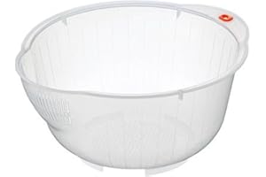 Inomata Japanese Rice Washing Bowl with Side and Bottom Drainers, Clear