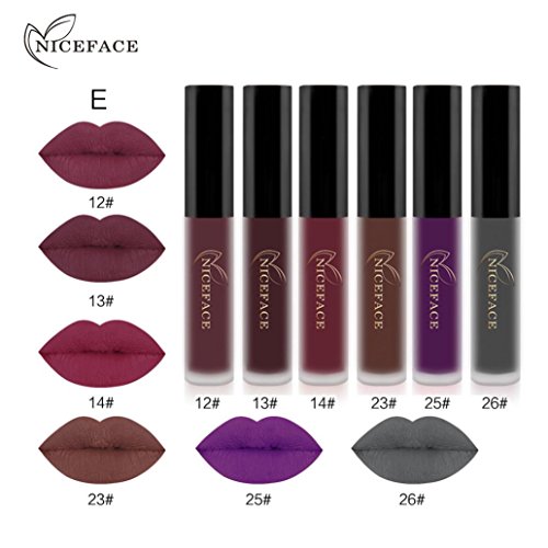 Preisvergleich Produktbild Gaddrt NICEFACE 6PCS neue Art- und Weisewasserfester Mattflüssiger Lippenstift-kosmetischer reizvoller Lippenglanz-Installationssatz (E)