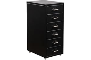 ‎HOLLYHOME HollyHOME Mobiler Aktenschrank mit 6 Schubladen, rollender Aktenorganisator, Aufbewahrungsschrank aus Metall mit Rollen für Zuhause, Büro und Schule, Schwarz