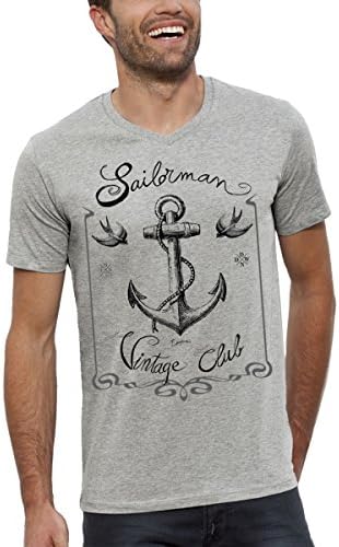 Organic grey print Numbered – Club Vintage Voile V-Neck T-Shirt Mens Sizes S to XXL -  Grey - XX-Large