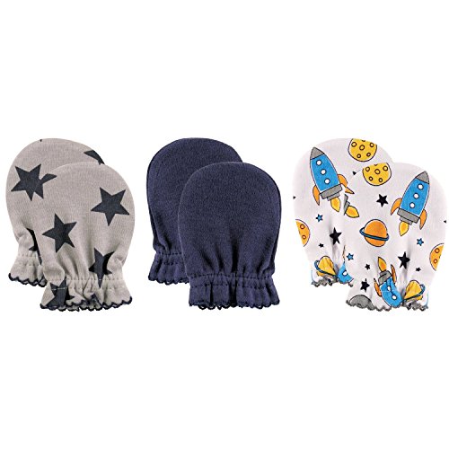 Luvable Friends 3 Pack Baby Scratch Mittens (Blue Rockets)