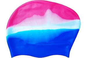 AWOCAN Silicone Long Hair Swim Cap Women Girl Waterproof Bathing Pool Swimming Cap Cover Ears to Keep Your Hair Dry, Anti-Slip and 3D Soft Stretchable Durable,Easy to Put On and Off