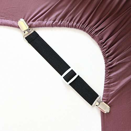 Adjustable Bed Sheet Holders Fasteners Grippers Clips Suspenders Straps (Pack of 4, in Black)