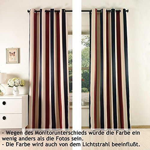 Vorhang Gardine Blickdicht mit Ösen Verdunkelungsvorhang Dekoschal Beige Rot Schwarz Streifen Muster Deko für Wohnzimmer Schlafzimmer 140x245cm 2er - 2