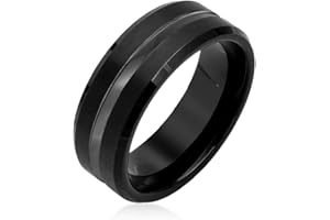 Bling Jewelry Fede nuziale in titanio bicolore con striscia centrale dorata, anello placcato in oro 14K per uomini e donne, tono argento 8MM