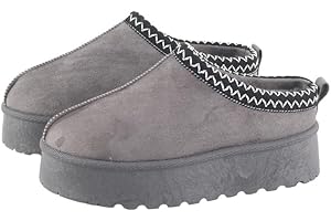 MIOBER Ladies Suede Slipper, Women's Slip On Indoor Platform Slippers,Faux Fur Warm,Plush Thermal with Anti-Skid Sole,Lined Outdoor Winter Boots