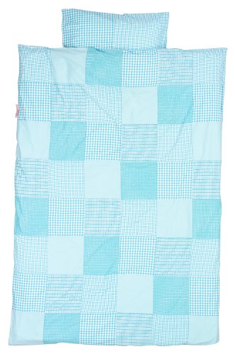 Taftan Patch Checks Duvet Cover Set 100 x 135cm for Cot (Turquoise)