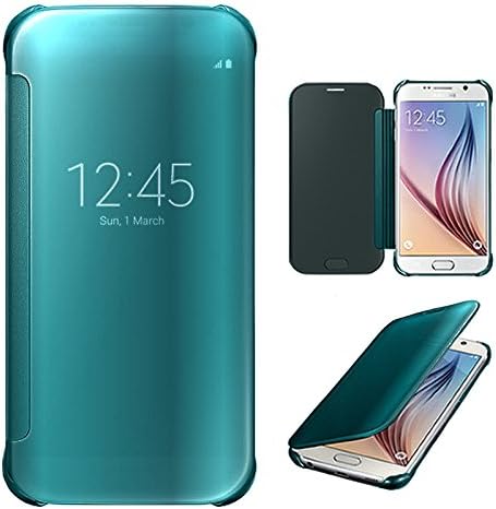 Xtra-Funky Range Samsung Galaxy S6 Smart Date / Time View Mirror Shiny Flip Hard Case Cover With Sleep / Wake Function - Electric Blue