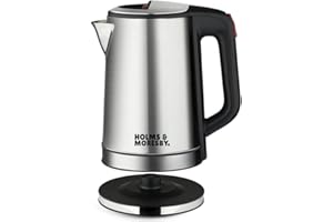 Holms & Moresby Brushed Stainless Steel Electric 2.3L Cordless Kettle (Quiet & Fast Boil 1800W, washable anti-scale filter, Pull to open hinged lid, Perfect pour spout) UK Brand