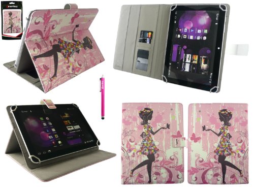 Emartbuy® Denver TAQ-10153 10.1 Zoll Tablet Universalbereich Blumenmädchen Multi Winkel Folio Executive Case Cover Wallet Hülle Schutzhülle mit Kartensteckplätze + Hot Rosa Eingabestift