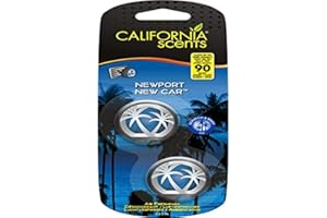 California Scents Ambientador de Coche - Minidifusores 2 Pack - Fragancia Duradera de Coche Nuevo (hasta 90 Días) - Ajusta la Intensidad del Aroma para Ventilación, Sin Bloquear el Flujo de Aire