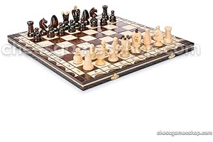 Chess and games shop Muba Jeu d'échecs en bois, artisanal, avec table en bois et pièces d'échecs faits à la main, idée cadeau (44 cm), déco