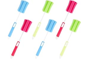ANICY 6 spazzole per bottiglie in spugna – spazzole per bottiglie con manico lungo regolabile, spazzola lunga per biberon, tazze, bicchieri da vino, bollitore, ecc. (mix di colori)