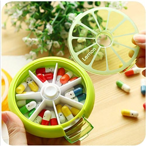 Press Rotate Pill Box 7 Days Pill Oraganizer 7 Compartment a week Medication Dispenser Fruit Style (Green)