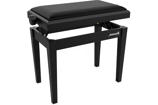Audibax KB600 Noir - Tabouret pour Piano ou Clavier Banc de Piano de Pliage, de Haute Résistance Réglable en Hauteur à partir de 47,5 à 56,5 cm - Tabouret pour Clavier Collier en Bois