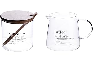 Villa d'Este Home Tivoli Set lattiera e zuccheriera 320 ml in vetro, coperchio e cucchiaino in bambù, trasparente, Victionary