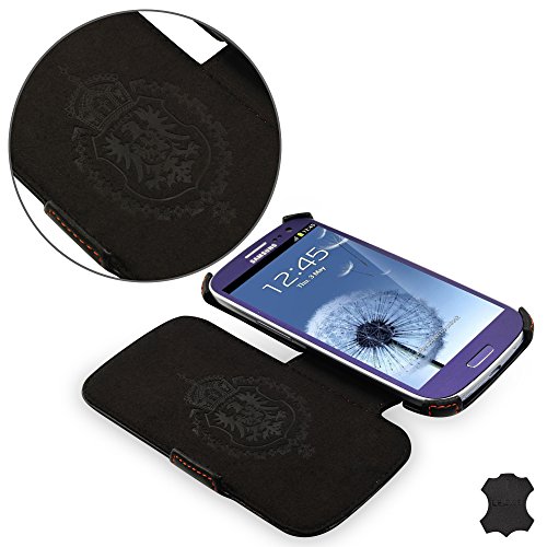 Manna Samsung Galaxy S3 Hülle Case Leder Tasche Etui Schutzhülle| Feinstes Nappaleder „Astana“ | EasyStand | schwarz, mit farblich abgesetzter Naht im sportlichen Design - 2