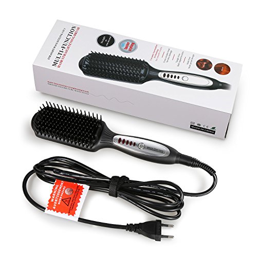 Euph Haarglätter 3-in-1 Haarglätter-Bürste Anion Instant-Magie gerade Haar Styling Haarbürste Hair Brush Anti Static Keramik Heizung Airstyler Comb-Farbe Auswahl (Schwarz) - 8