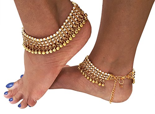 Mehrunnisa Traditional (Set of 2) Brown Crystals & Pearls Payal/Anklets with Ghungroo for Girls/Women (JWL1804)