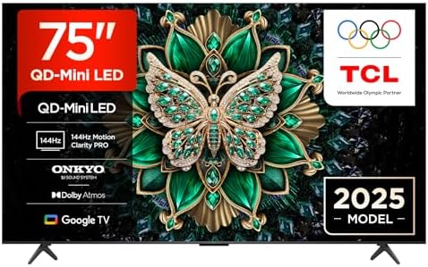 TCL 75C6K 75" QD-Mini LED TV, 4K HDR Premium 1000nits, Smart TV con tecnologia Google TV (Dolby Vision IQ e Atmos, sistema audio Onkyo 2.1, Motion Clarity Pro a 144 Hz, Game Master)