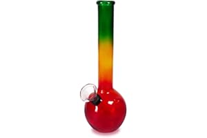 GHODT Bong aus Glas 20cm 24mm Durchmesser - 14.5 Steckchillum - Rasta Style - inklusive Sieb