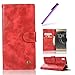 Produktbild HMTECH Sony Xperia XA Ultra Hülle Vintage Einfarbige Ledertasche Blumen Prägung Flip Standfunktion Karten Slot Magnetverschluß Brieftasche Schalen für Sony Xperia XA Ultra,Vintage Pure PU:Red
