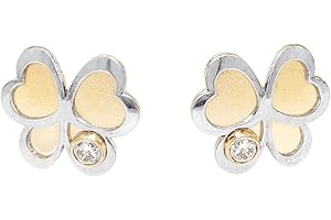 Monde Petit T1859PR - Pendientes de Bebe/Niña oro 18 kts. Flor bicolor Mate/brillo - Scatola Regalo - Certificato di garanzia