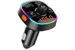 GIZMOVINE Bluetooth Car Adapter, FM Transmitter, Universal Car Charger with Dual Usb Ports, Support Hands Free Calling/Voice Assistant/Ambient Lighting/TF Card & USB Disk MP3 Music Player
