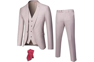 YND Traje de 3 piezas de ajuste delgado para hombre, un botón sólido chaqueta chaleco pantalones con corbata