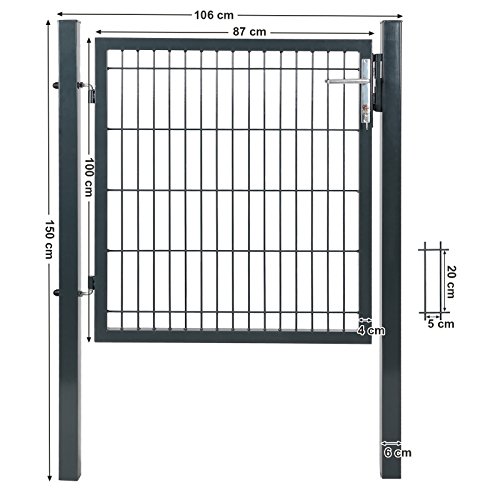 SONGMICS Puerta de Malla de jardín Puerta de verja Acero galvanizado