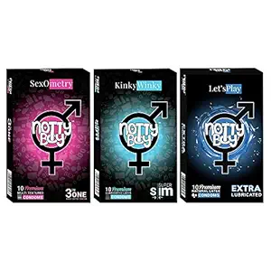 NOTTY BOY Condom - Extra Thin, Extra Lube, Ribbed. Dotted, Contour Condom - (3x10s)