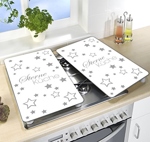 Wenko 2521491500 Herdabdeckplatte Universal Sterneküche 2er Set, für alle Herdarten, Glas, weiß - 3