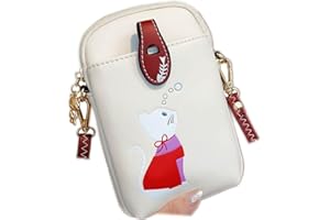 Bcony Pequeña Bolso Bandolera para Mujer de Teléfono Móvil,Lindo Gato Carteras y Correa Ajustable,Guardar Móvil de Hasta 7" (Blanco)