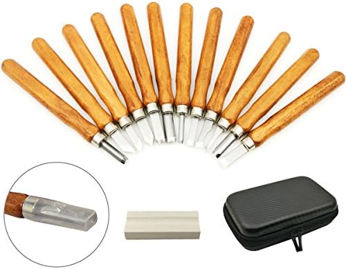 Wood Carving Set, SMALUCK 12 Set SK2 Carbon Steel &amp; Wood Carving Tools Knife Kit for rubber, small pumpkin, Soap, Vegetables and more for Kids &amp; Beginners with Whetstone &amp; Storage Case