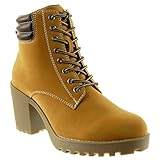  Angkorly - Zapatillas de Moda Botines Botas Militares Biker - Motociclistas Mujer Zapato Acolchado Talón Tacón Ancho Alto 8 CM - Plantilla Forrada de Piel - Camel DH961 T 37