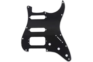 Musiclily Pro 11 Agujeros Round Corner HSS Guitar Strat Pickguard Golpeador para Estados Unidos/Mexicana Stratocaster 3 Tornillos para Pastilla del Humbucker, 3 capas Negro