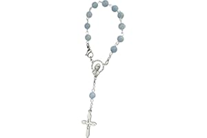 ‎ZINNGESCHENKE Zinngeschenke Auto Rosenkranz Zehner Rosenkranz aus echtem Aquamarin,Handarbeit, aus eigener Herstellung Länge 14 cm, Rosenkranz Auto, Kruzifix, echter Rosenkranz, Kreuz Auto Anhänger, unisex, Silber