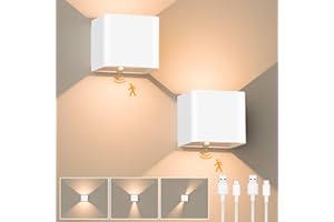 GuKKK Aplique de Pared Interior Con Sensor de Movimiento, 2 Piezas Inalámbrico Recargable, Blanco Cálido 3000K, Ángulo de Haz Regulable (Blanco)
