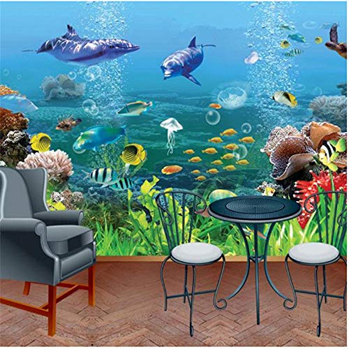 Lsfhb Personnalisé Fond D'Écran 3D Hd Monde Sous-Marin Dauphin Poissons Tropicaux Photo Peinture Murale Classique Salon Enfants Chambre -350X250Cm