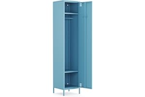 ‎FURNI24 furni24 Metallschrank – Retro Garderobenschrank mit Kleiderstange – Robuste Aufbewahrungslösung mit verstellbaren Ablagen – Ideal für Schlafzimmer, Flur und Büro- Kleiderschrank mit 1 Tür, Blau