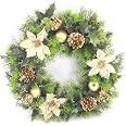 Couronne De Noël Artificielle 41 Cm Avec Poinsettias Rouges Et Houx | Décoration Pour Porte Ou Intérieur, Réutilisable - 7