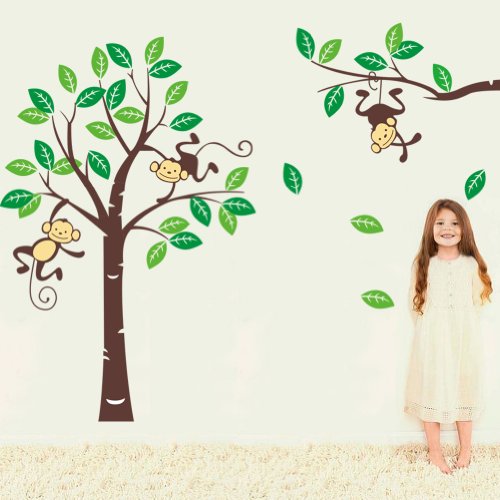 Große Hanging Monkey und Grüne Baum Baby-Kinderzimmer-Wand-Sticker - 4