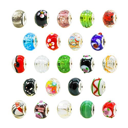 TOAOB 50pcs Lampwork Murano Glass Beads Wholesale Multi Large Hole Beads 14mm Assorted Beads for European Snake Chain Charm Bracelet