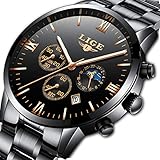 Herren Uhren Edelstahl Chronograph Herren Luxus Wasserdicht Luminous Datum Kalender Analog Armbanduhr Gents Sport Business Casual Kleid Armbanduhr mit Gold Fall römischen Ziffern