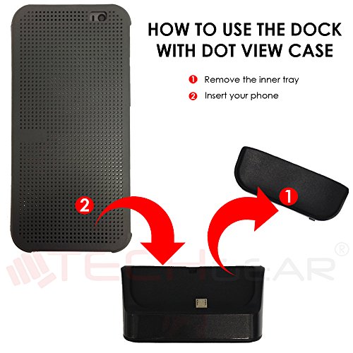 ® HTC One M9 Techgear Desktop-Ladeschale/Dockingstation zum Aufladen und Synchronisieren & Silber, mit OTG Funktion, integrierter USB-Datenkabel/Ladekabel (für HTC One, M9, 2015 Edition] - 2
